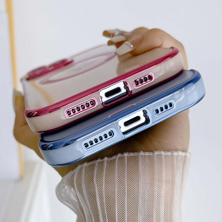 For iPhone 14 Plus Electroplate Side Roses Flower MagSafe Phone Case(Purple)