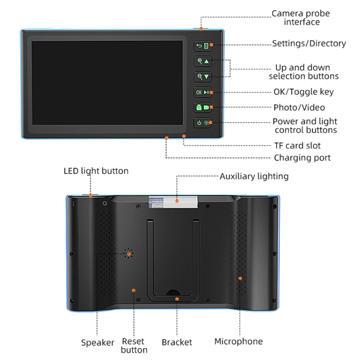 T23 8mm Single Lens 7 inch Screen Industrial Endoscope, Spec:2m Tube