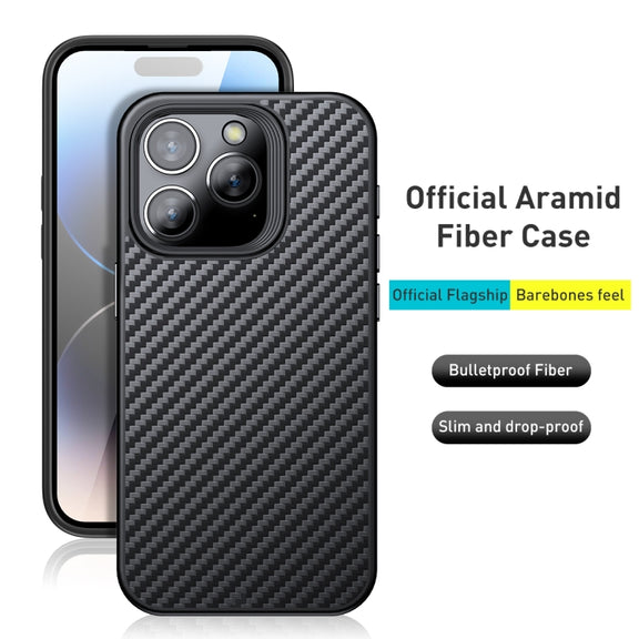 For iPhone 15 Pro wlons Magsafe Carbon Fiber Kevlar TPU Phone Case(Black)