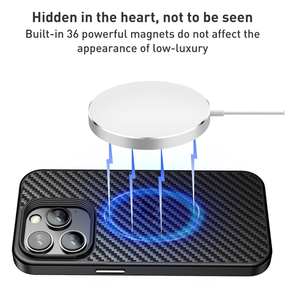 For iPhone 15 Pro wlons Magsafe Carbon Fiber Kevlar TPU Phone Case(Black)