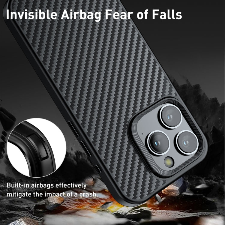 For iPhone 15 Pro wlons Magsafe Carbon Fiber Kevlar TPU Phone Case(Black)