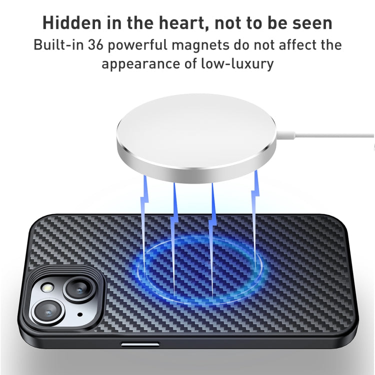 For iPhone 15 Plus wlons Magsafe Carbon Fiber Kevlar TPU Phone Case(Black)