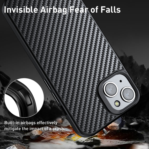 For iPhone 15 Plus wlons Magsafe Carbon Fiber Kevlar TPU Phone Case(Black)