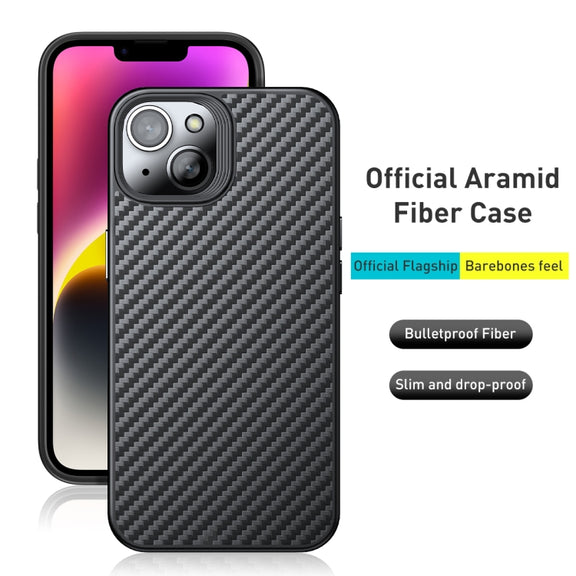 For iPhone 15 wlons Magsafe Carbon Fiber Kevlar TPU Phone Case(Black)