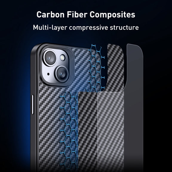 For iPhone 15 wlons Magsafe Carbon Fiber Kevlar TPU Phone Case(Black)