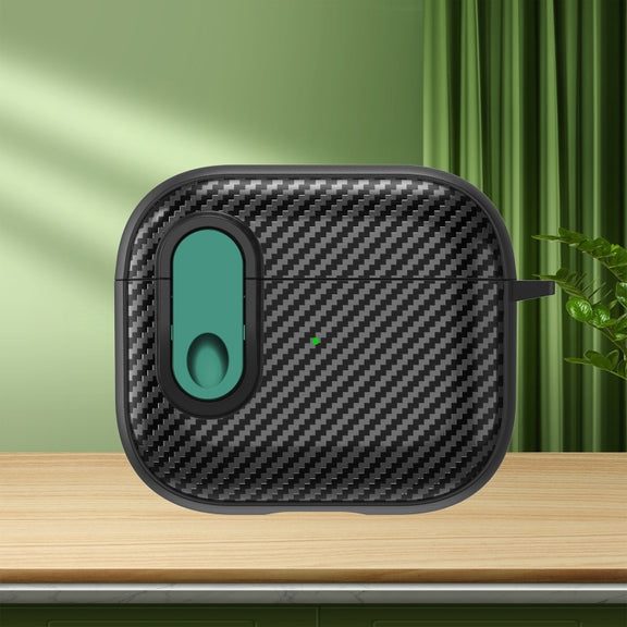 For AirPods 3 Carbon Fiber Texture Wireless Earphones Case with Security Lock(Dark Green)