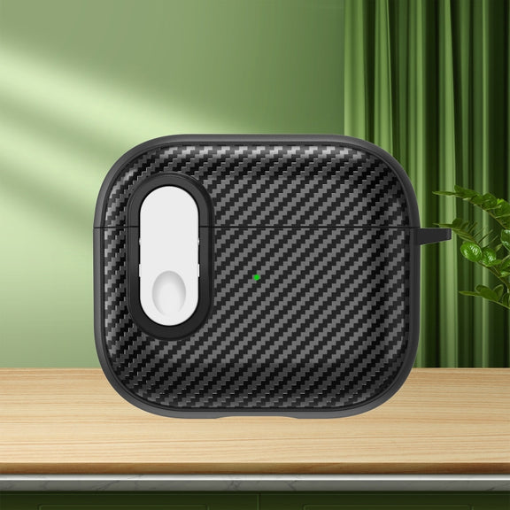 For AirPods 3 Carbon Fiber Texture Wireless Earphones Case with Security Lock(White)
