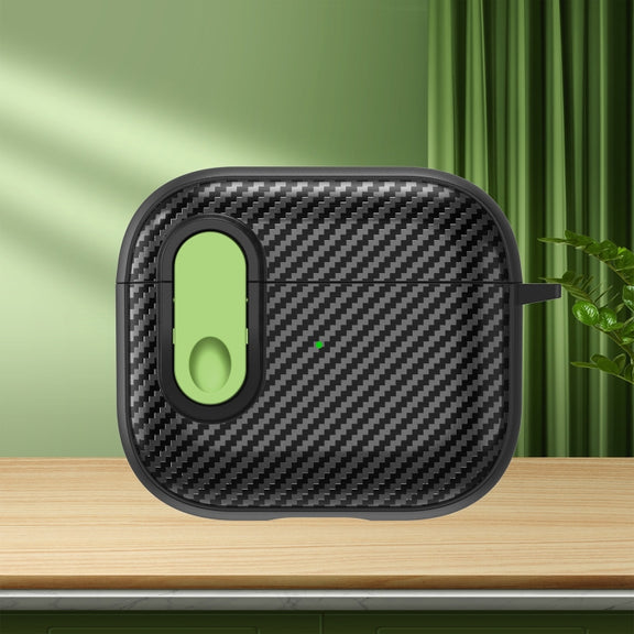 For AirPods 3 Carbon Fiber Texture Wireless Earphones Case with Security Lock(Green)