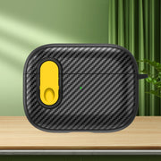 For AirPods Pro 2 Carbon Fiber Texture Wireless Earphones Case with Security Lock(Yellow)
