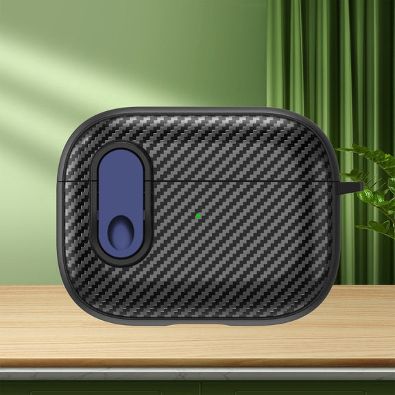 For AirPods Pro Carbon Fiber Texture Wireless Earphones Case with Security Lock(Blue)