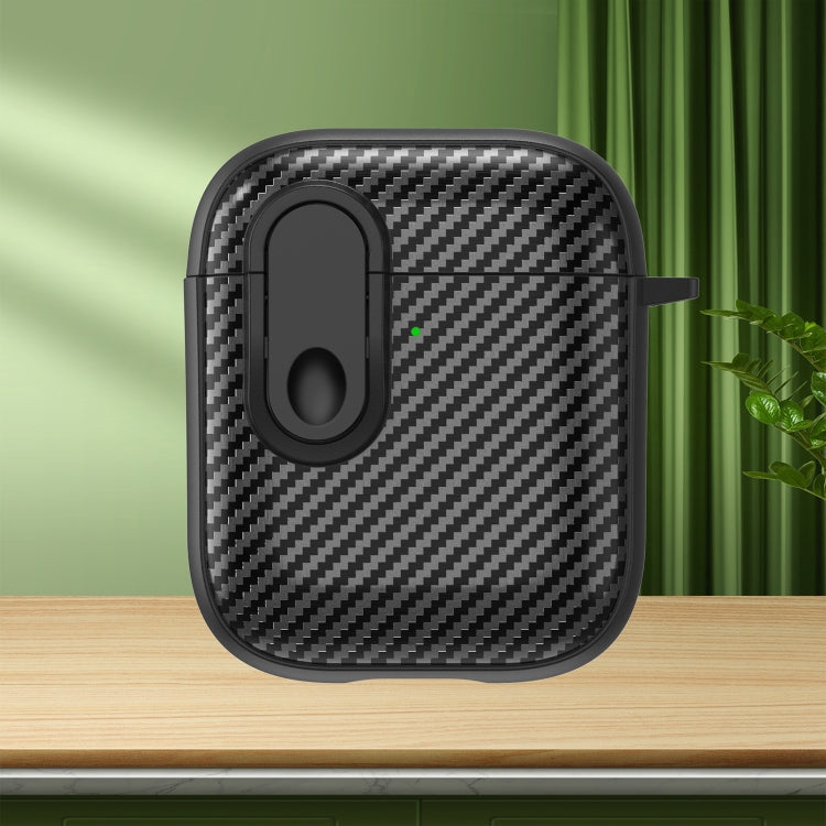 For AirPods 2 / 1 Carbon Fiber Texture Wireless Earphones Case with Security Lock(Black)