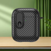 For AirPods 2 / 1 Carbon Fiber Texture Wireless Earphones Case with Security Lock(Black)