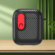 For AirPods 2 / 1 Carbon Fiber Texture Wireless Earphones Case with Security Lock(Red)