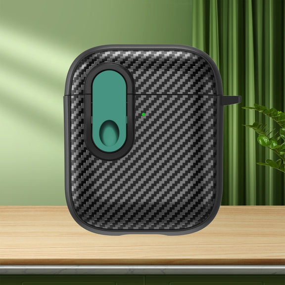 For AirPods 2 / 1 Carbon Fiber Texture Wireless Earphones Case with Security Lock(Dark Green)