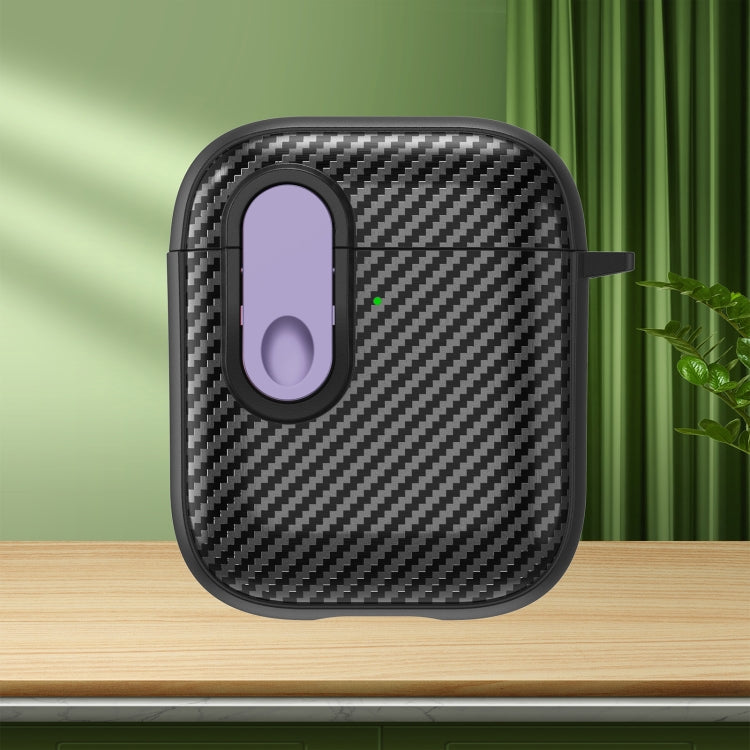 For AirPods 2 / 1 Carbon Fiber Texture Wireless Earphones Case with Security Lock(Purple)