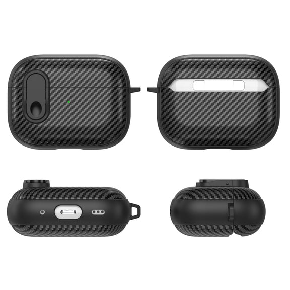 For AirPods Pro 2 Carbon Fiber Texture Wireless Earphones Case with Security Lock(White)