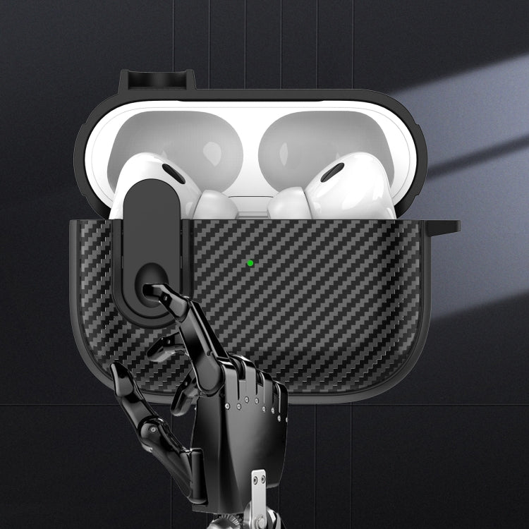 For AirPods Pro 2 Carbon Fiber Texture Wireless Earphones Case with Security Lock(Purple)