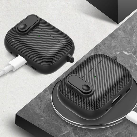 For AirPods 3 Carbon Fiber Texture Wireless Earphones Case with Security Lock(Green)