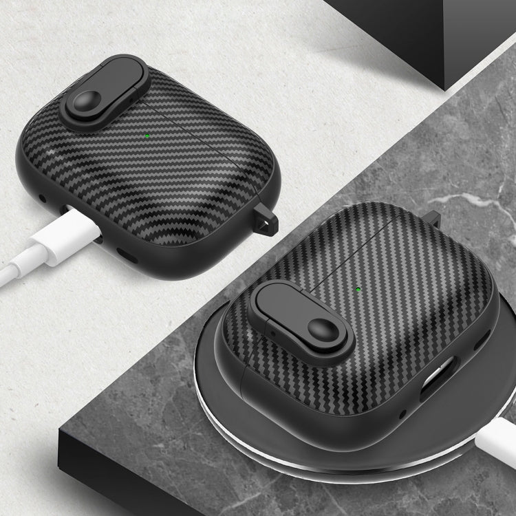 For AirPods 3 Carbon Fiber Texture Wireless Earphones Case with Security Lock(Blue)
