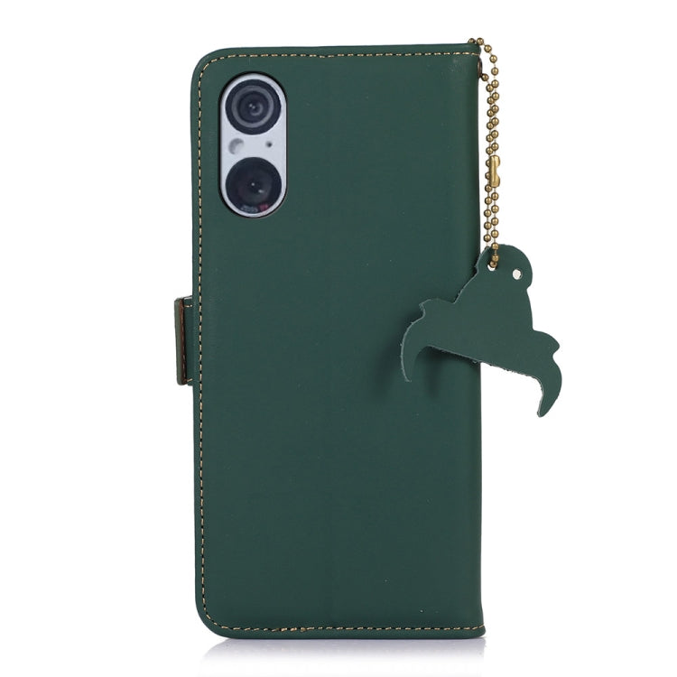 For Sony Xperia 5 V Genuine Leather Magnetic RFID Leather Phone Case(Green)