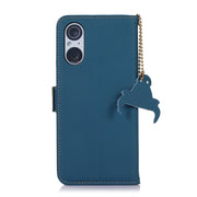 For Sony Xperia 5 V Genuine Leather Magnetic RFID Leather Phone Case(Blue)