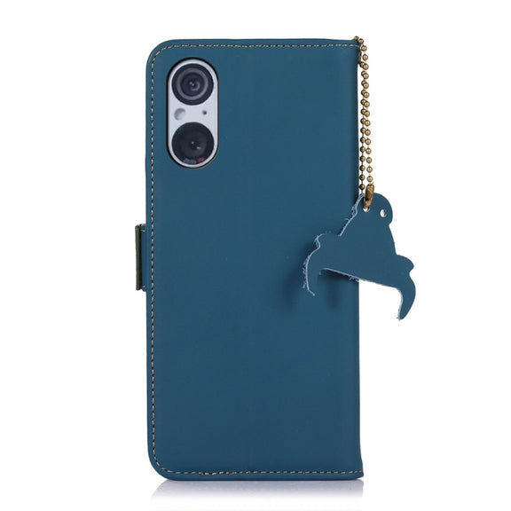 For Sony Xperia 5 V Genuine Leather Magnetic RFID Leather Phone Case(Blue)