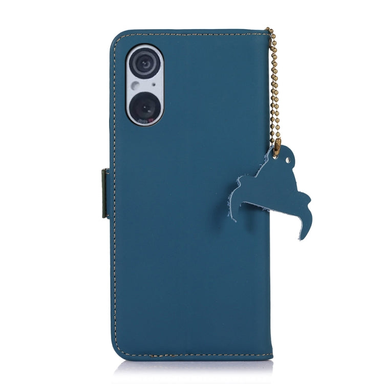For Sony Xperia 5 V Genuine Leather Magnetic RFID Leather Phone Case(Blue)