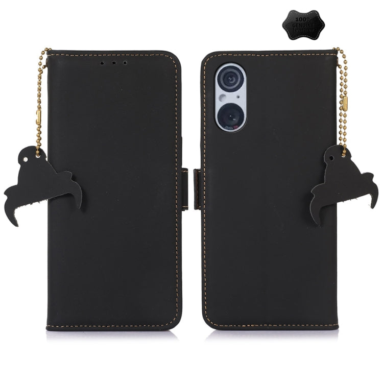 For Sony Xperia 5 V Genuine Leather Magnetic RFID Leather Phone Case(Black)