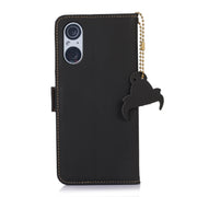 For Sony Xperia 5 V Genuine Leather Magnetic RFID Leather Phone Case(Black)