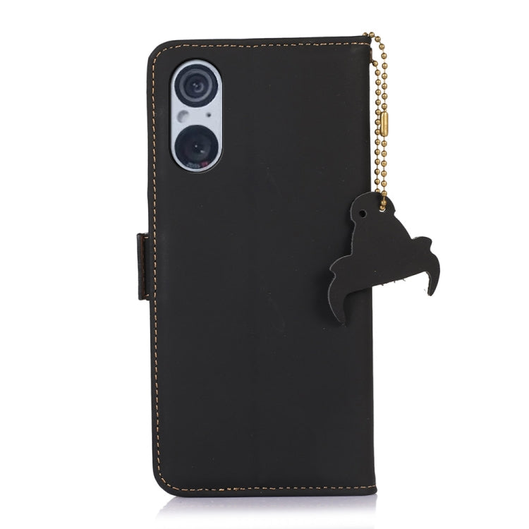 For Sony Xperia 5 V Genuine Leather Magnetic RFID Leather Phone Case(Black)