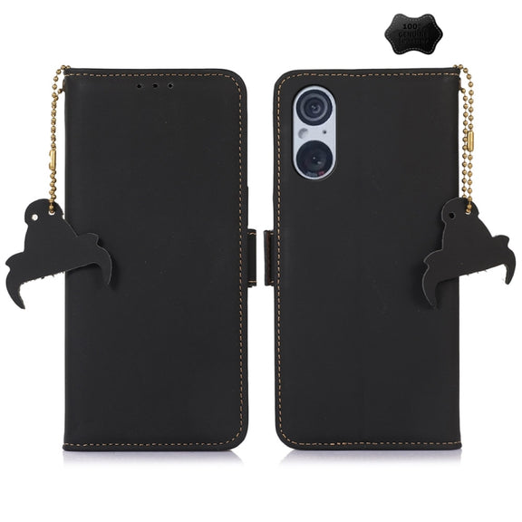 For Sony Xperia 5 V Genuine Leather Magnetic RFID Leather Phone Case(Black)