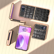 For Motorola Razr 40 Crocodile Texture Genuine Leather Electroplating Phone Case(Black)