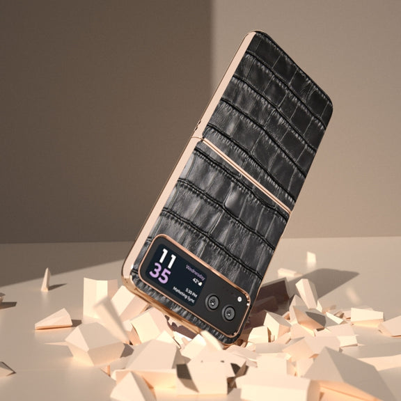 For Motorola Razr 40 Crocodile Texture Genuine Leather Electroplating Phone Case(Black)