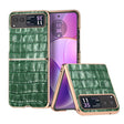 For Motorola Razr 40 Crocodile Texture Genuine Leather Electroplating Phone Case(Dark Green) - Motorola Cases by PMC TechLife | Online Shopping South Africa | PMC TechLife | Buy Now Pay Later Mobicred