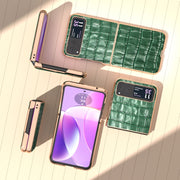 For Motorola Razr 40 Crocodile Texture Genuine Leather Electroplating Phone Case(Dark Green)
