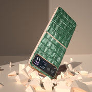 For Motorola Razr 40 Crocodile Texture Genuine Leather Electroplating Phone Case(Dark Green)