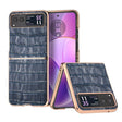 For Motorola Razr 40 Crocodile Texture Genuine Leather Electroplating Phone Case(Blue) - Motorola Cases by PMC TechLife | Online Shopping South Africa | PMC TechLife | Buy Now Pay Later Mobicred