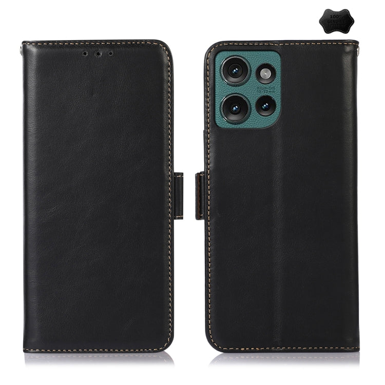 For Motorola Edge 50 Global Magnetic Crazy Horse Texture Genuine Leather Phone Case(Black)