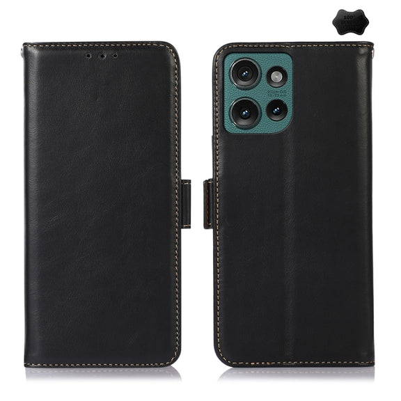 For Motorola Edge 50 Global Magnetic Crazy Horse Texture Genuine Leather Phone Case(Black)