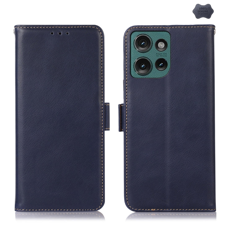 For Motorola Edge 50 Global Magnetic Crazy Horse Texture Genuine Leather Phone Case(Blue)