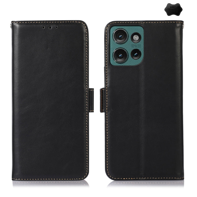 For Motorola Edge 50 Neo Magnetic Crazy Horse Texture Genuine Leather Phone Case(Black)
