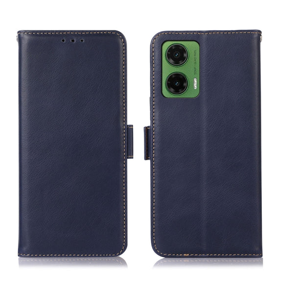 For Motorola Moto G35 Magnetic Crazy Horse Texture Genuine Leather Phone Case(Blue)