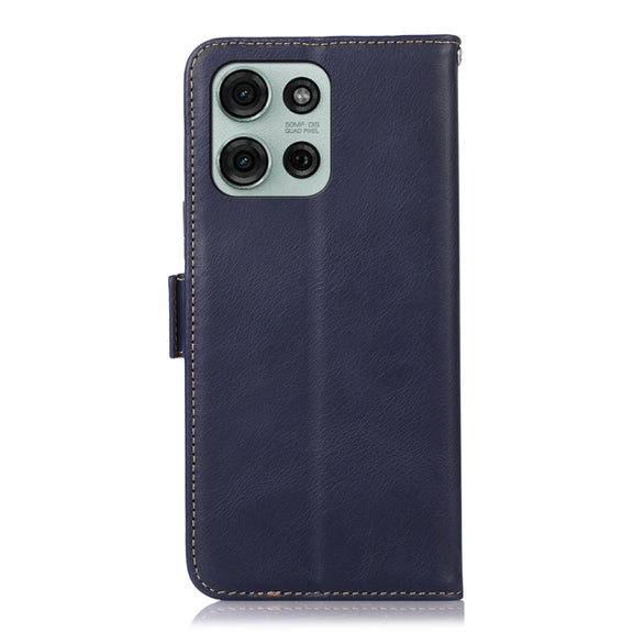 For Motorola Moto G75 5G Magnetic Crazy Horse Texture Genuine Leather Phone Case(Blue)