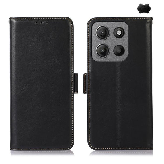 For Motorola Moto G15 4G Magnetic Crazy Horse Texture Genuine Leather Phone Case(Black)