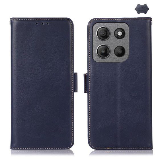 For Motorola Moto G15 4G Magnetic Crazy Horse Texture Genuine Leather Phone Case(Blue)