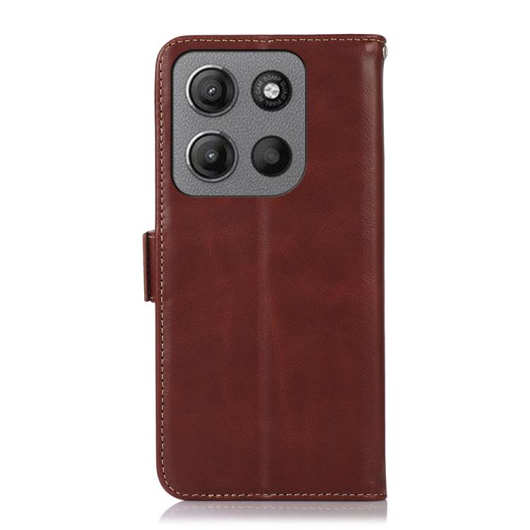 For Motorola Moto G15 4G Magnetic Crazy Horse Texture Genuine Leather Phone Case(Brown)