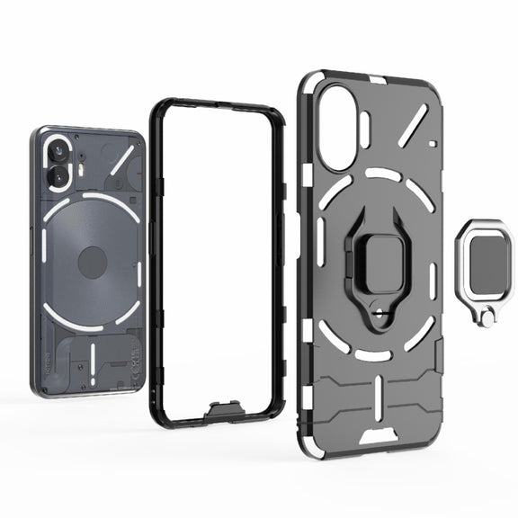 For Nothing Phone 2 Shockproof PC + TPU Holder Phone Case(Black)