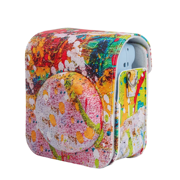 For FUJIFILM instax mini 12 Painted Full Body Leather Case Camera Bag with Strap(Abstract Painting)
