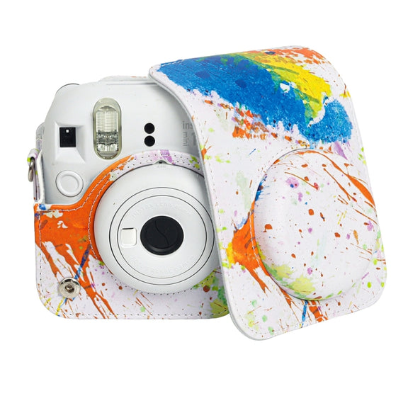 For FUJIFILM instax mini 12 Painted Full Body Leather Case Camera Bag with Strap(Splash Ink Watercolor)