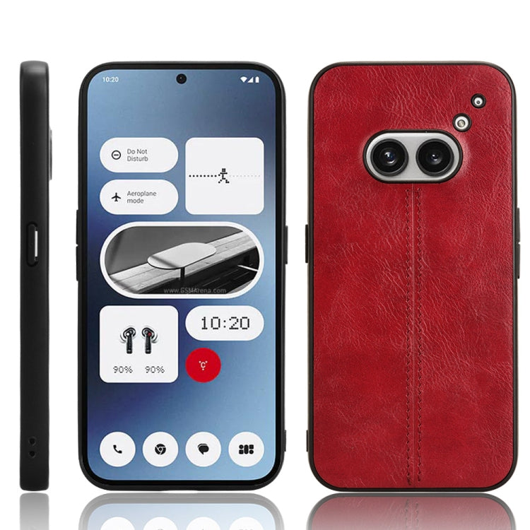 For Nothing Phone 2a Cow Pattern Sewing Back Cover Phone Case(Red)
